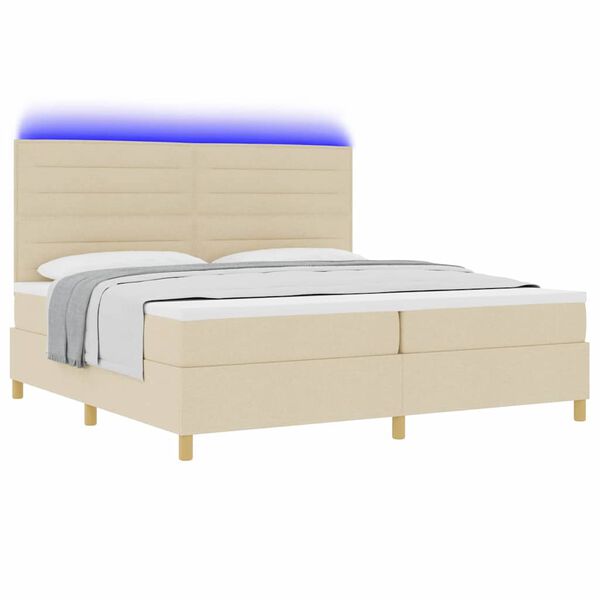 vidaXL Lit &agrave; ressort LED avec matelas Cr&egrave;me 200 x 200 cm tissu