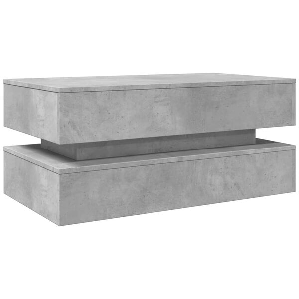 vidaXL Table basse avec lumières LED gris béton 90x50x40 cm