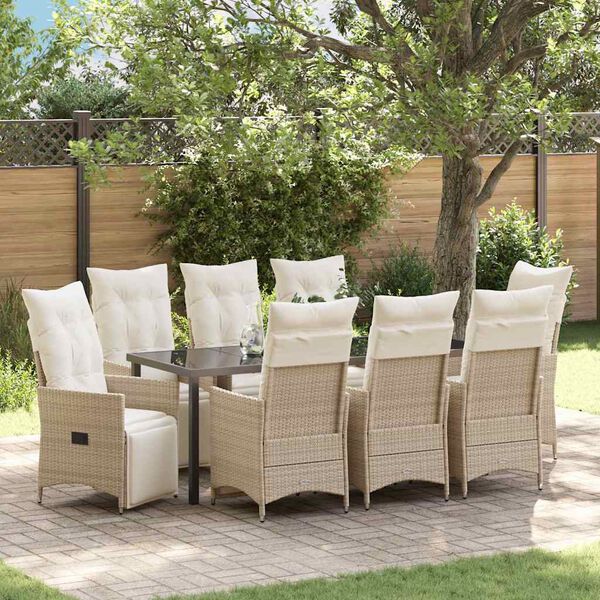 vidaXL Ensemble de salle &agrave; manger pour jardin 9 pcs Beige polyrotin