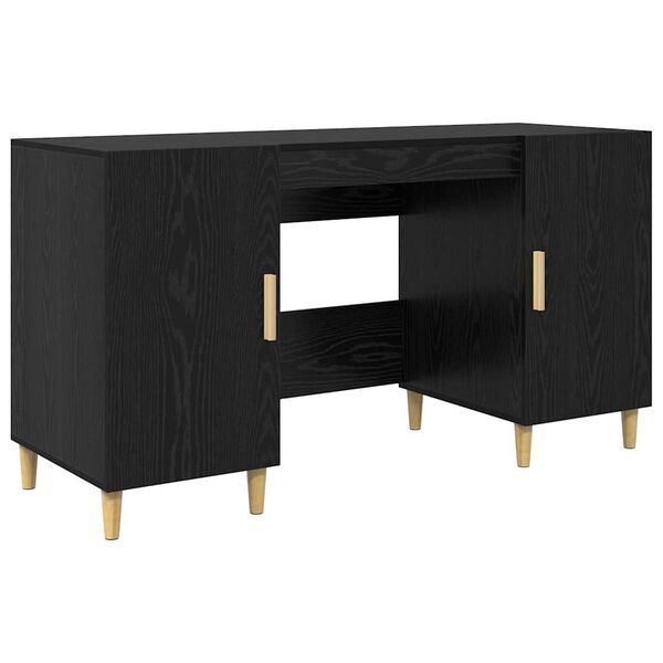 vidaXL Bureau avec porte Ch&ecirc;ne noir 140 x 50 x 75 cm Bois d'ing&eacute;nierie