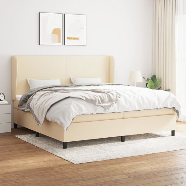 vidaXL Sommier &agrave; lattes de lit avec matelas Cr&egrave;me 200x200 cm Tissu