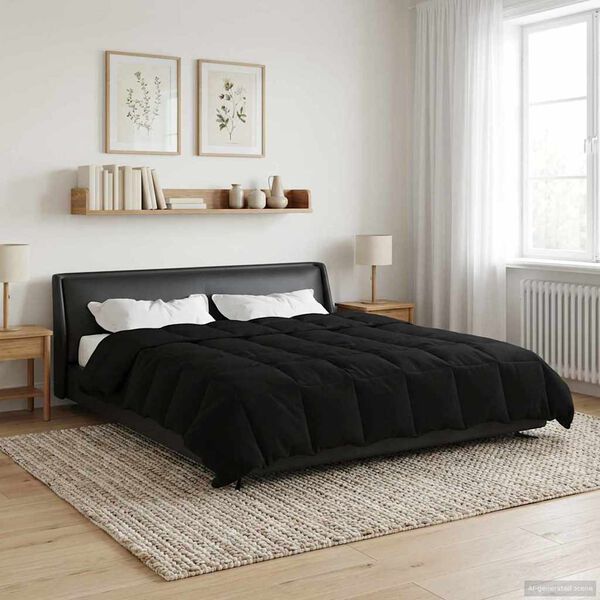 vidaXL Duvet d'&eacute;t&eacute; simple Matelass&eacute; Noir 220 x 240 cm Microfibre