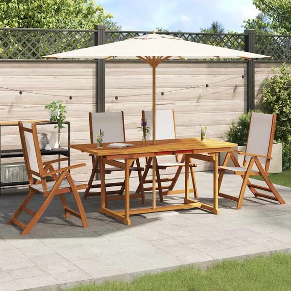 vidaXL Ensemble &agrave; manger de jardin 5pcs bois d'acacia solide textil&egrave;ne