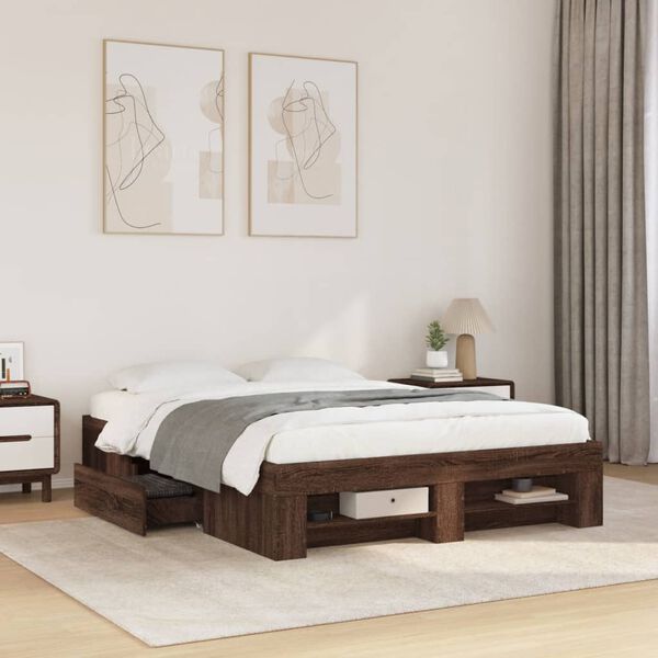 vidaXL Cadre de lit sans matelas ch&ecirc;ne marron 140x190 cm