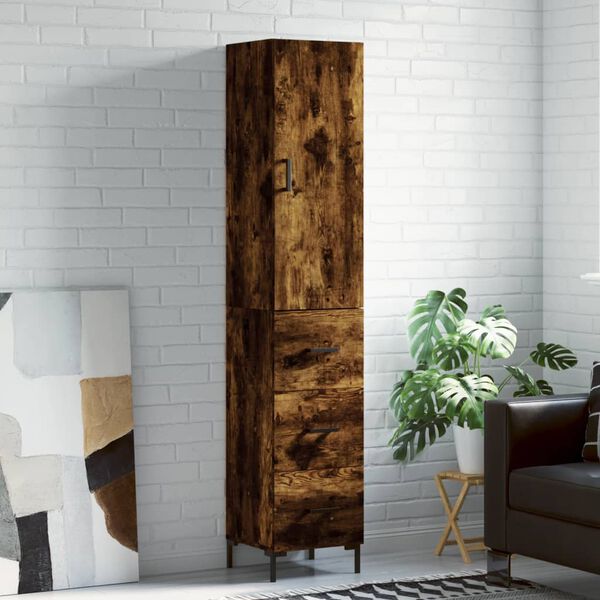 vidaXL Buffet haut Ch&ecirc;ne fum&eacute; 34,5x34x180 cm Bois d'ing&eacute;nierie