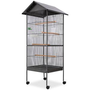 vidaXL Cage &agrave; oiseaux avec toit Acier Noir 66 x 66 x 155 cm