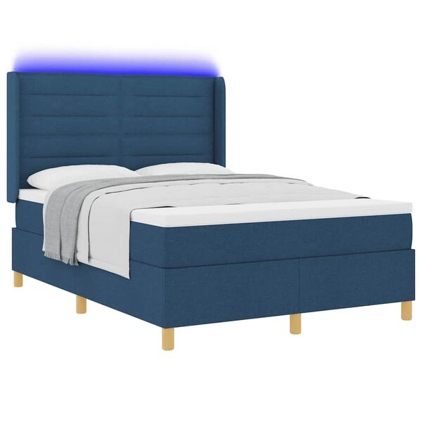vidaXL Lit &agrave; ressorts avec matelas avec LED Bleu 140 x 200 cm tissu