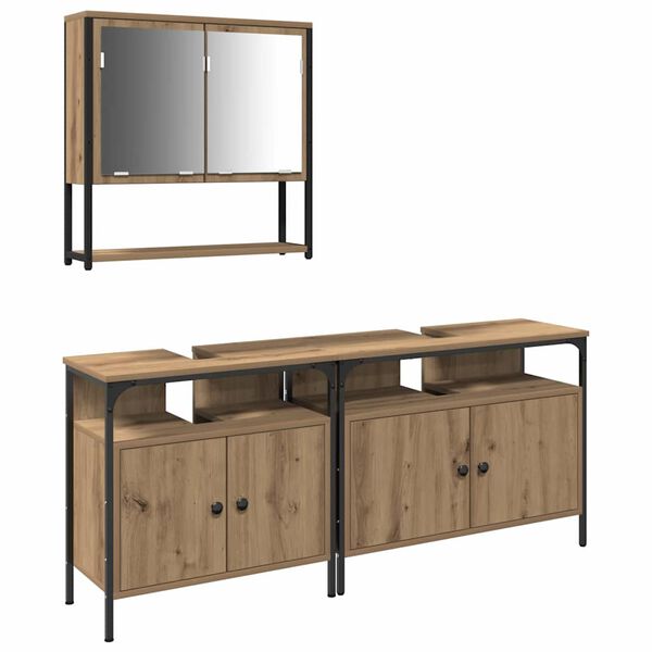 vidaXL Ensemble de mobilier de salle de bain avec étagère 3 pcs Marron