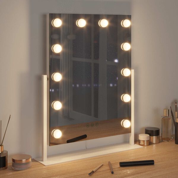 vidaXL Miroir de Coiffure LED Blanc 44 x 10 x 53 cm Verre et acier