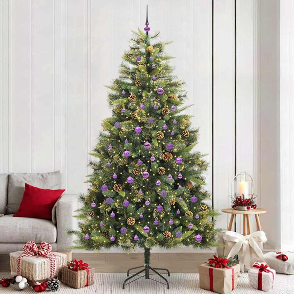 vidaXL Sapin de No&euml;l artificiel avec branches pliables et c&ocirc;nes 240 cm