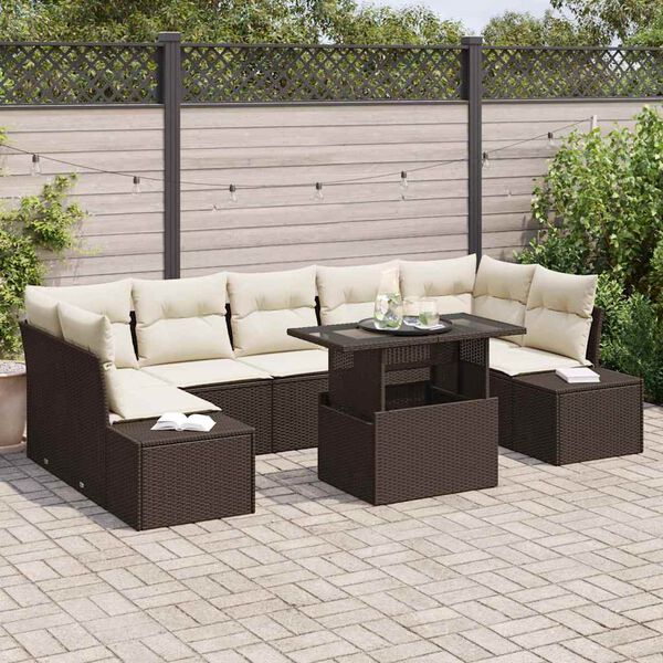 vidaXL Ensemble de canap&eacute; de jardin avec coussin 8 pcs Marron et Cr&egrave;me