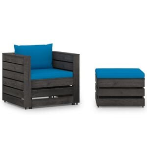 vidaXL Salon de jardin 2 pcs avec coussins Bois impr&eacute;gn&eacute; de gris