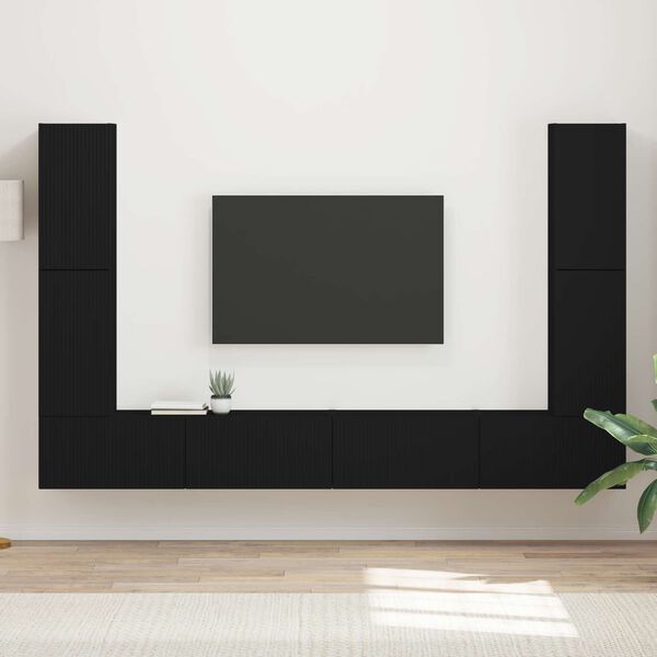 vidaXL Ensemble meuble TV 8 pcs Noir Bois d'ing&eacute;nierie