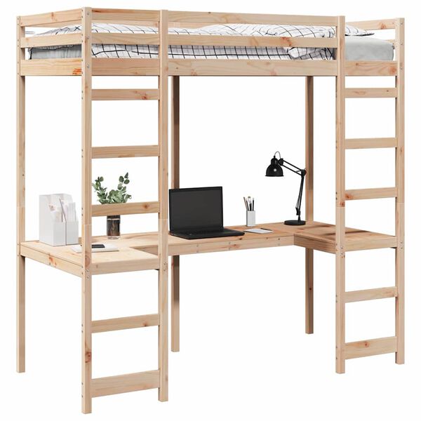 vidaXL Cadre de lit mezzanine Naturel 90 x 200 cm Pin massif