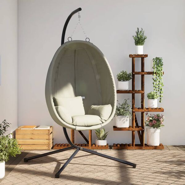 vidaXL Chaise suspendue en forme d'&oelig;uf et support beige tissu et acier