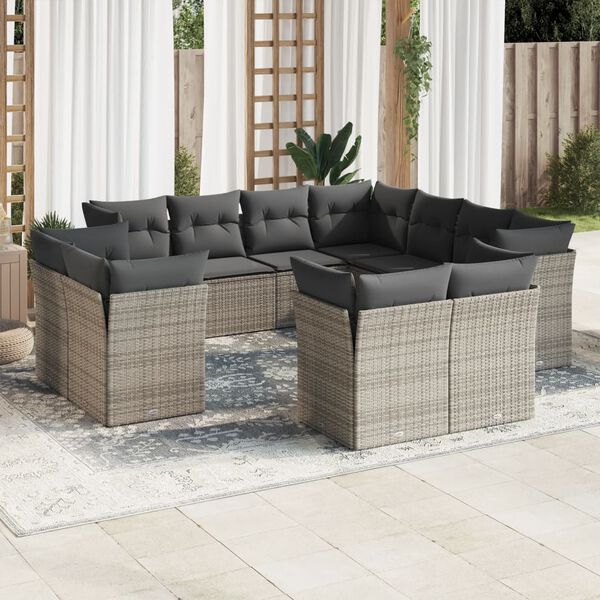 vidaXL Salon de jardin 11 pcs avec coussins gris r&eacute;sine tress&eacute;e