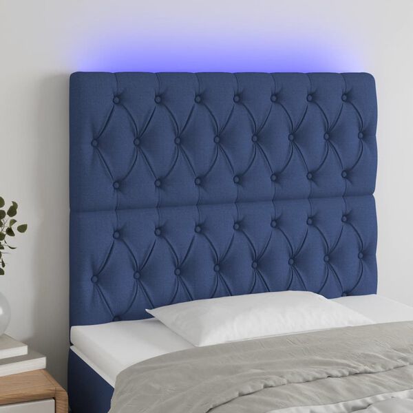 vidaXL T&ecirc;te de lit &agrave; LED Bleu 100x7x118/128 cm Tissu