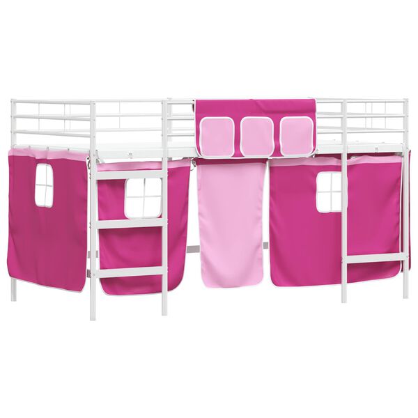 vidaXL Cadre de Lit Mezzanine pour Enfants avec Rideaux Blanc et rose