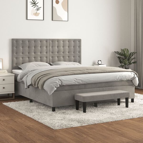 vidaXL Sommier &agrave; lattes de lit et matelas Gris clair 180x200cm Velours