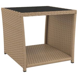 vidaXL Table &agrave; th&eacute; dessus en verre beige R&eacute;sine tress&eacute;e verre tremp&eacute;