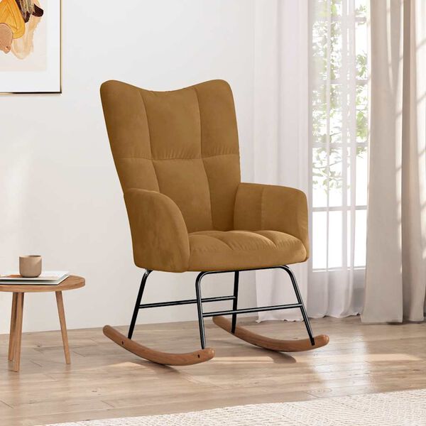 vidaXL Chaise &agrave; bascule Marron Velours