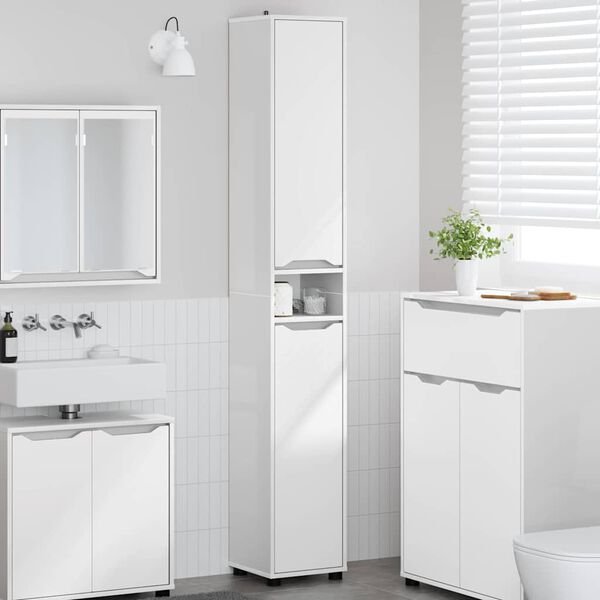 vidaXL Cabinet de salle de bain Blanc brillant 30,5 x 30 x 195 cm