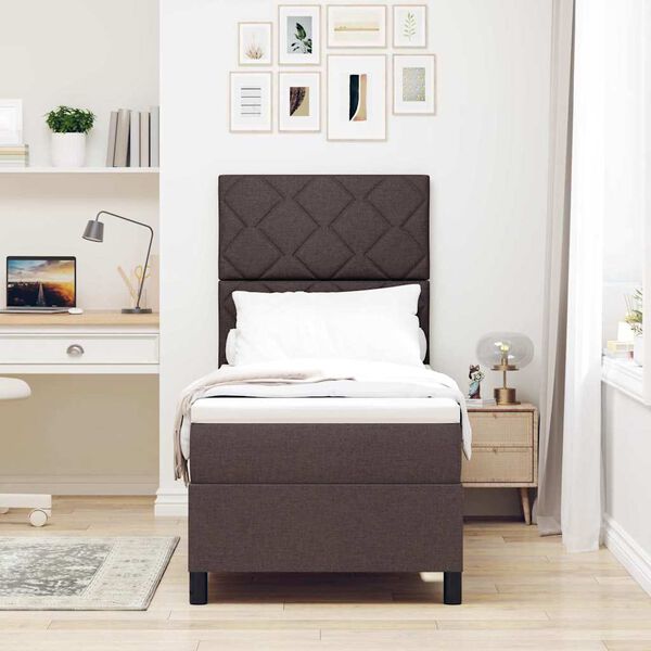 vidaXL Lit &agrave; ressorts avec matelas Marron fonc&eacute; 80 x 200 cm tissu