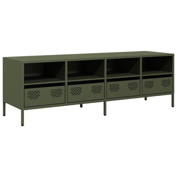 vidaXL Meuble TV vert olive 135x39x43,5 cm acier lamin&eacute; &agrave; froid