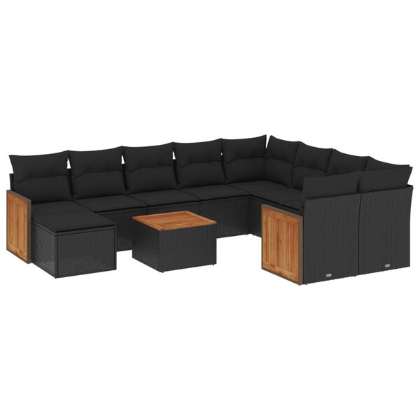 vidaXL Salon de jardin 11 pcs avec coussins noir r&eacute;sine tress&eacute;e