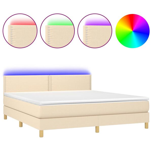 vidaXL Sommier &agrave; lattes de lit avec matelas LED Cr&egrave;me 180x200 cm Tissu