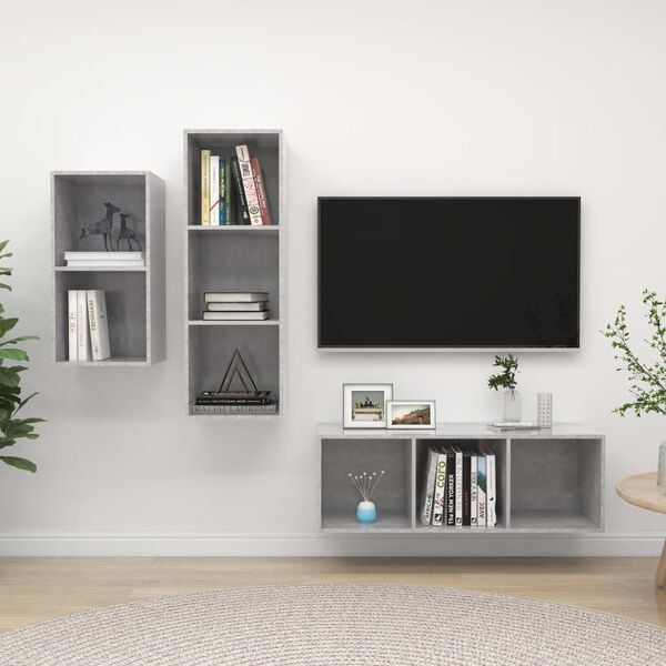 vidaXL Ensemble de meuble TV 3 pcs Gris béton Bois d'ingénierie