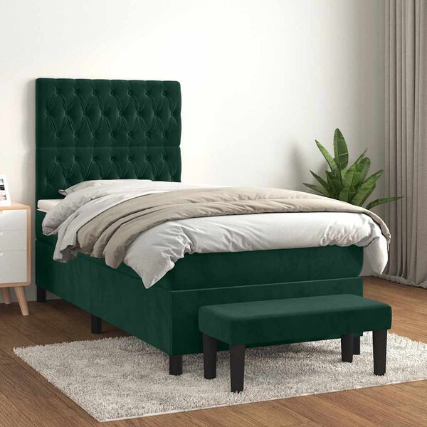 vidaXL Sommier &agrave; lattes de lit avec matelas Vert fonc&eacute; 100x200 cm