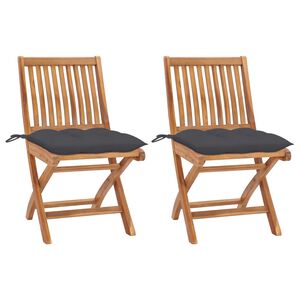 vidaXL Chaises pliantes (lot de 2) avec coussins anthracite, en teck massif