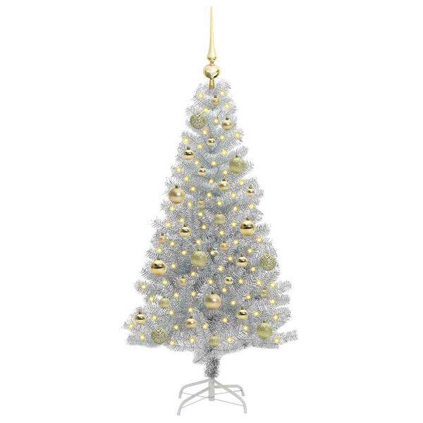 vidaXL Sapin de No&euml;l avec 150 LED avec support Argent 120 cm PET