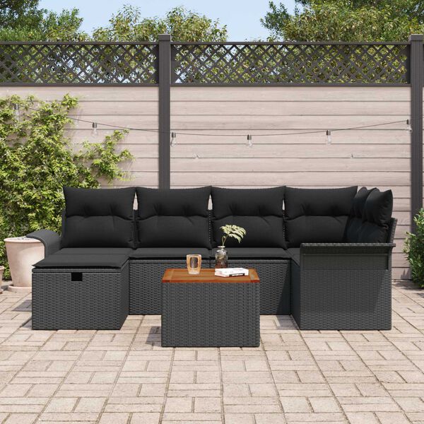 vidaXL Ensemble de canap&eacute; de jardin avec coussin 7 pcs Noir Poly rotin