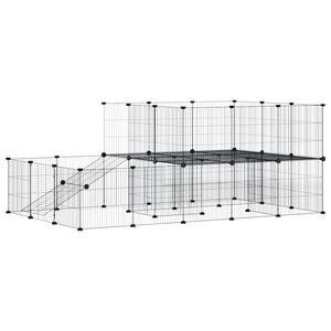 vidaXL Cage animaux de compagnie &agrave; 44 panneaux et porte Noir 175x105x70 cm