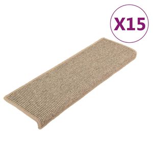 vidaXL Tapis d'escalier 15 pi&egrave;ces 65 x 21 x 4 cm Beige fonc&eacute; Bord rectangulaire