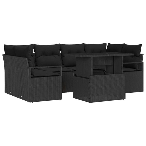 vidaXL Ensemble de canap&eacute; de jardin 7 pcs Noir Poly rotin