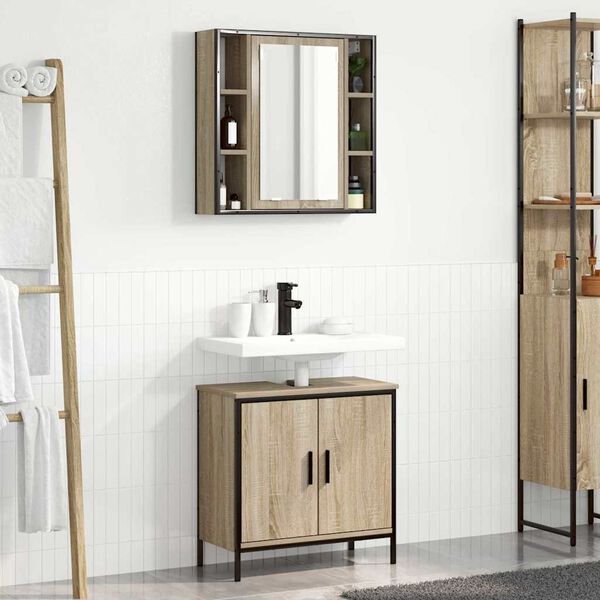 vidaXL Ensemble de mobilier de salle de bain avec &eacute;tag&egrave;re 2 pcs Marron