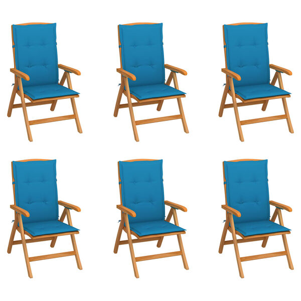vidaXL Chaises inclinables de jardin et coussins lot de 6 Teck solide
