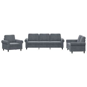 vidaXL Ensemble de canap&eacute;s 3 pcs avec coussins Gris fonc&eacute; Velours