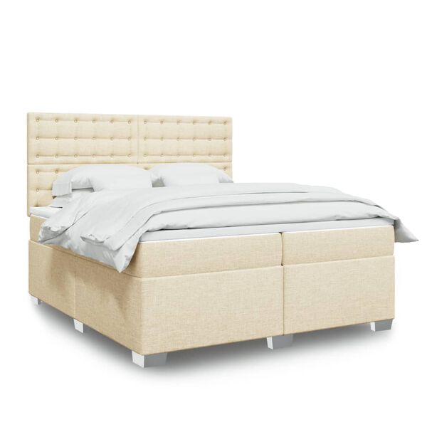 vidaXL Sommier &agrave; lattes de lit avec matelas Cr&egrave;me 200x200 cm Tissu