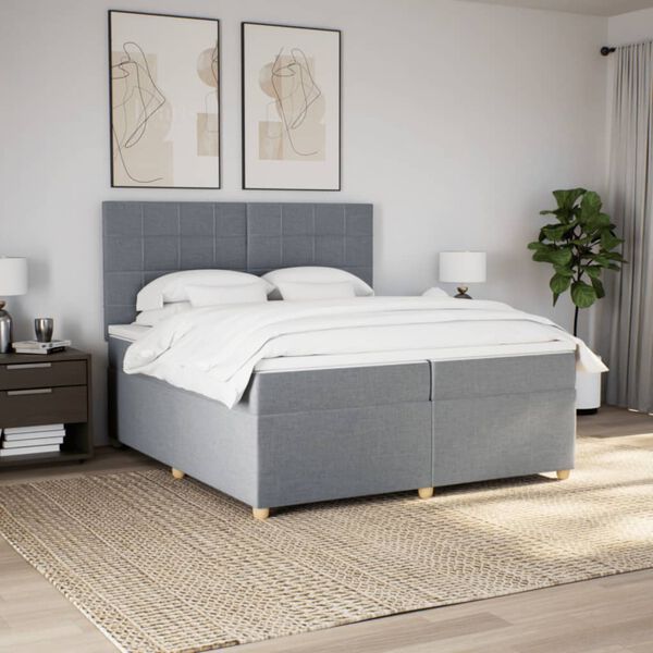 vidaXL Sommier &agrave; lattes de lit avec matelas Gris clair 200x200cm Tissu