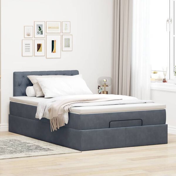 vidaXL Lit ottoman avec matelas gris fonc&eacute; 120x190 cm velours