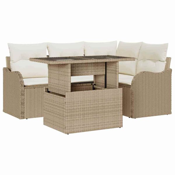 vidaXL Ensemble de repas extérieur avec coussin 5 pcs Beige Poly rotin
