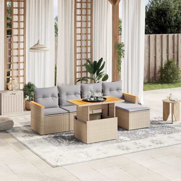 vidaXL Salon de jardin avec coussins 6 pcs beige r&eacute;sine tress&eacute;e