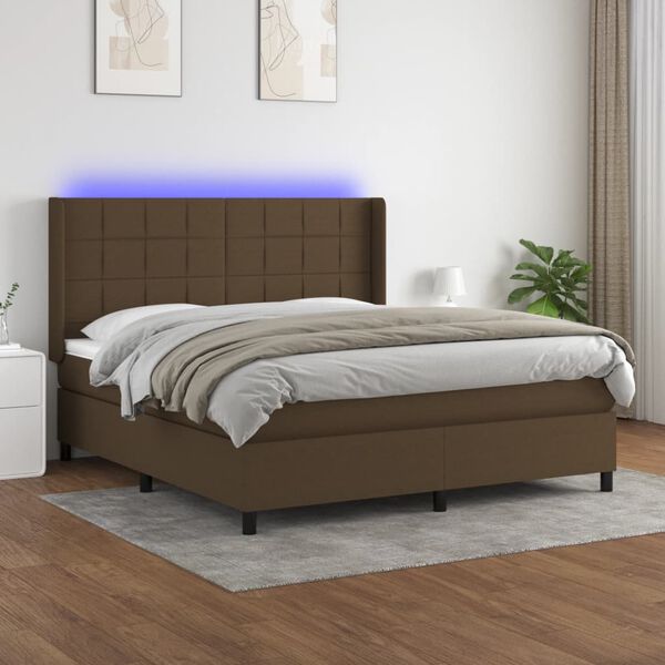 vidaXL Sommier &agrave; lattes de lit matelas et LED Marron fonc&eacute; 160x200 cm