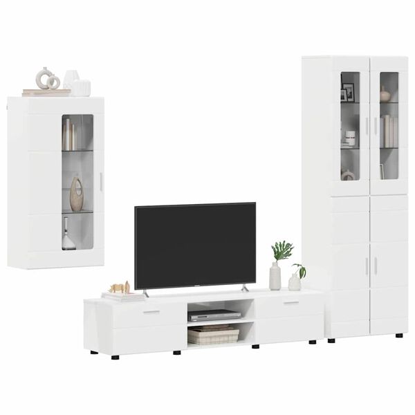 vidaXL Ensemble meuble TV FLORIN Blanc brillant Bois d'ing&eacute;nierie