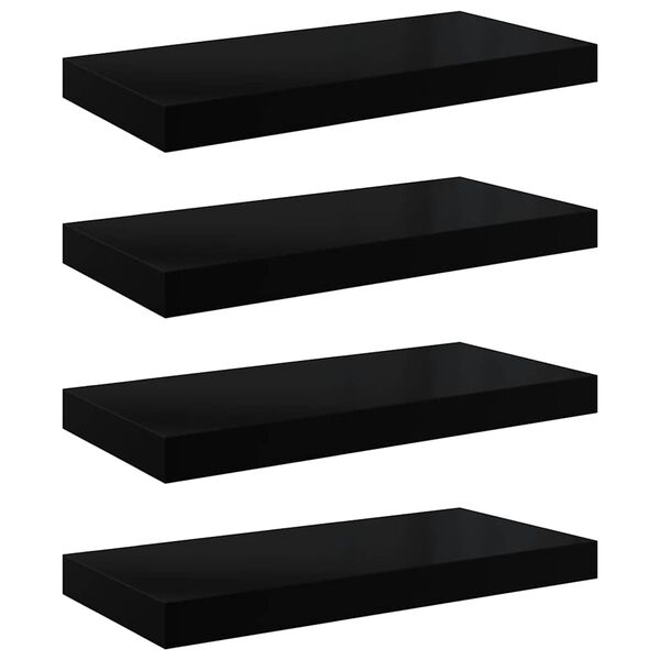 vidaXL &Eacute;tag&egrave;re murale flottante 4 pcs Noir brillant 50x23x3,8 cm MDF