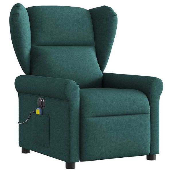 vidaXL Fauteuil de massage inclinable &eacute;lectrique Vert fonc&eacute; Tissu